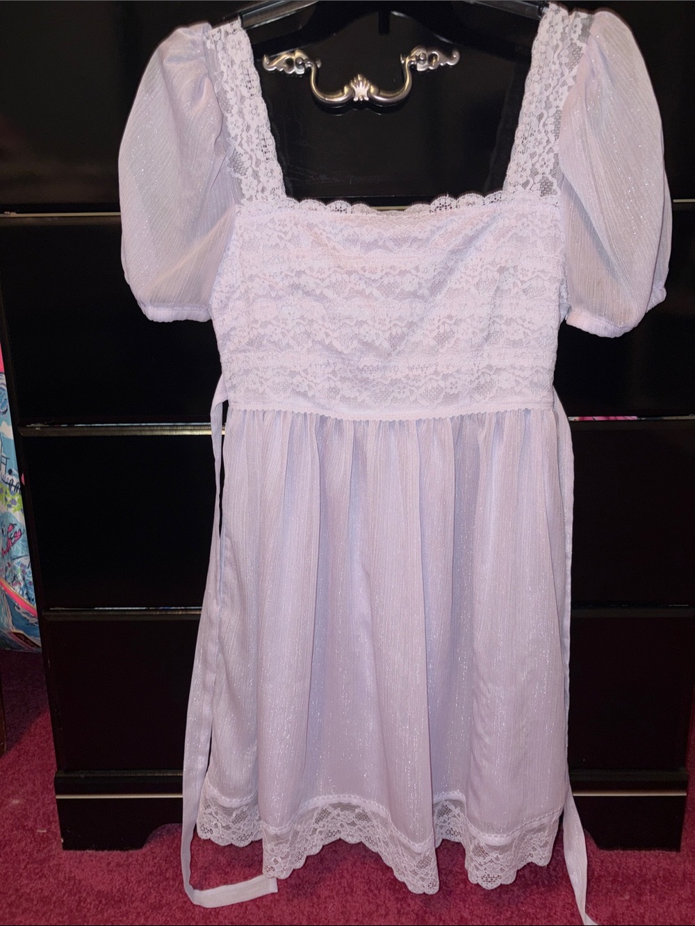Sugar Thrillz Lavender Lace Puff-Sleeve Dress